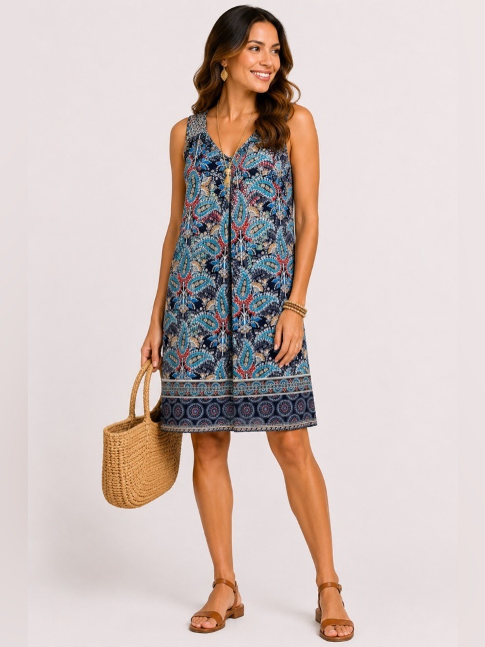 Rose + Olive Dress 4 Blue Paisley Sleeveless Embroidered Boho Flowy Lightweight